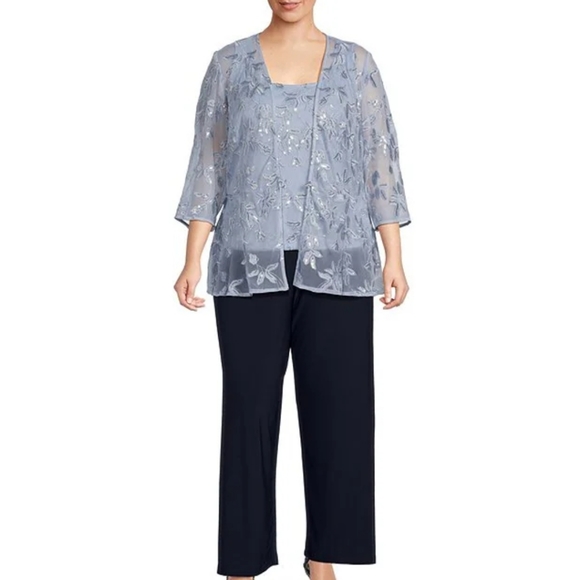 Alex Evenings Plus Size 3/4 Sleeve Embroidered Twinset - Picture 5 of 14